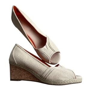 Sonoma Life Style Women’s Size 8.5 M Jenne Gold Beige Peep Toe Cork Wedges Pumps